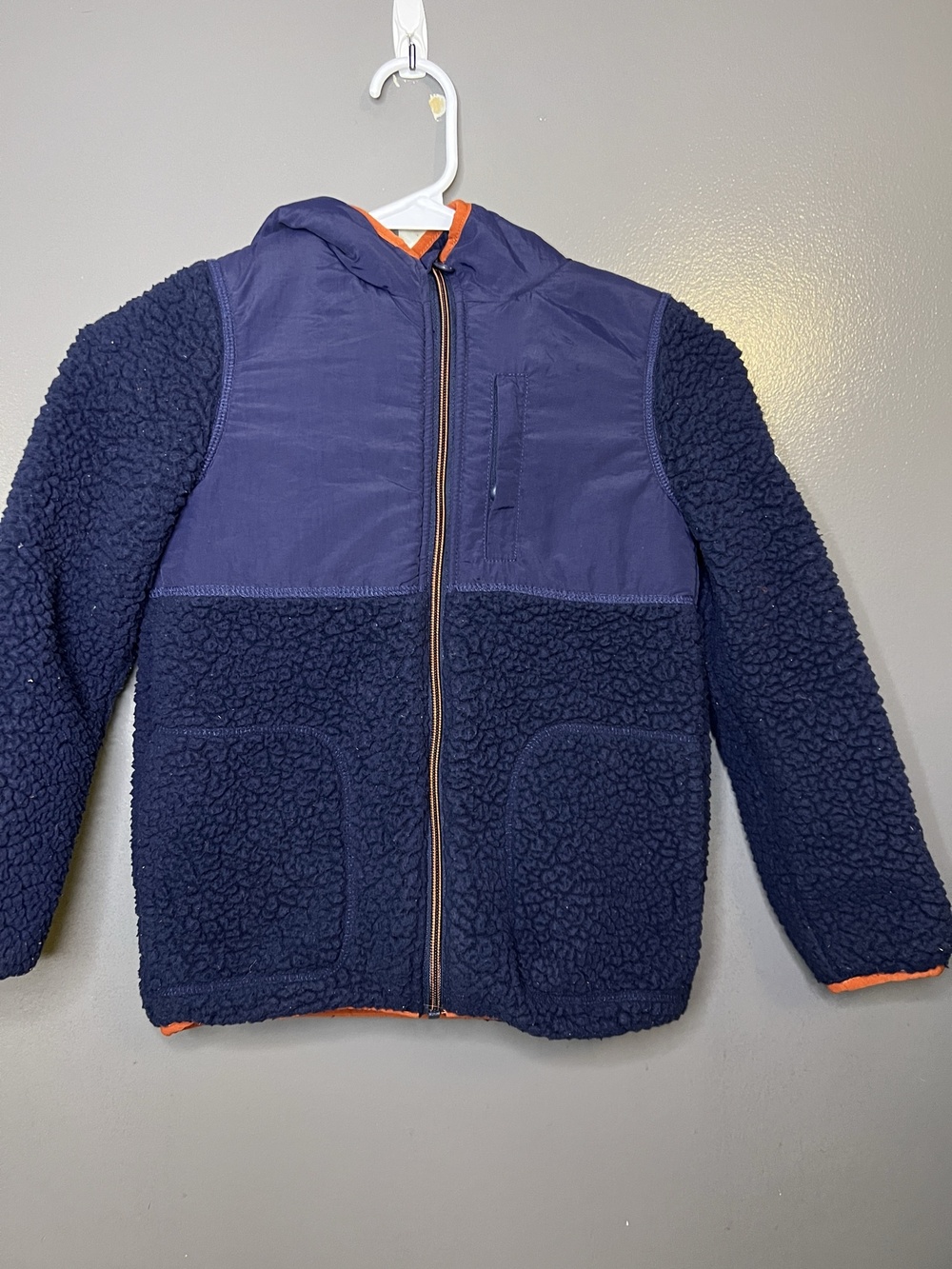 Joules Jacket Kids 7-8 Years Blue Ridley Sherpa Fleece Hooded Zip Lined Winter